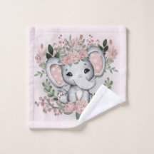 Elefante Fofo Flores Cor-de-Rosa Vegetação Banho
