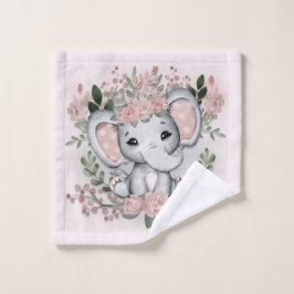 Toalha De Rosto Elefante Fofo Flores Cor-de-Rosa Vegetação Banho