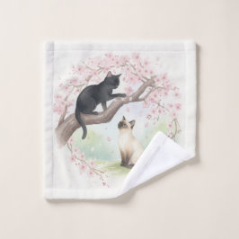 Toalha De Rosto Elegant Black Cat with Japanese Cherry Blossoms