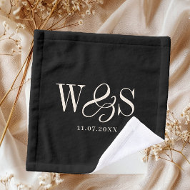 Toalha De Rosto Elegant black initial wedding couples