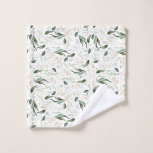 Toalha De Rosto Elegante Dourado Verde Foliage White