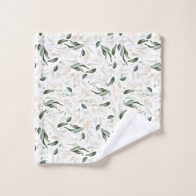 Toalha De Rosto Elegante Dourado Verde Foliage White (Pano de lavar)