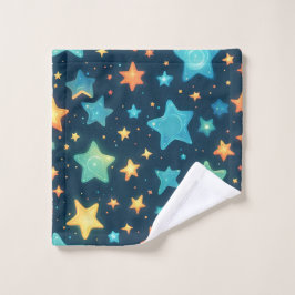 Toalha De Rosto Estrelas brilhantes fofas em azul