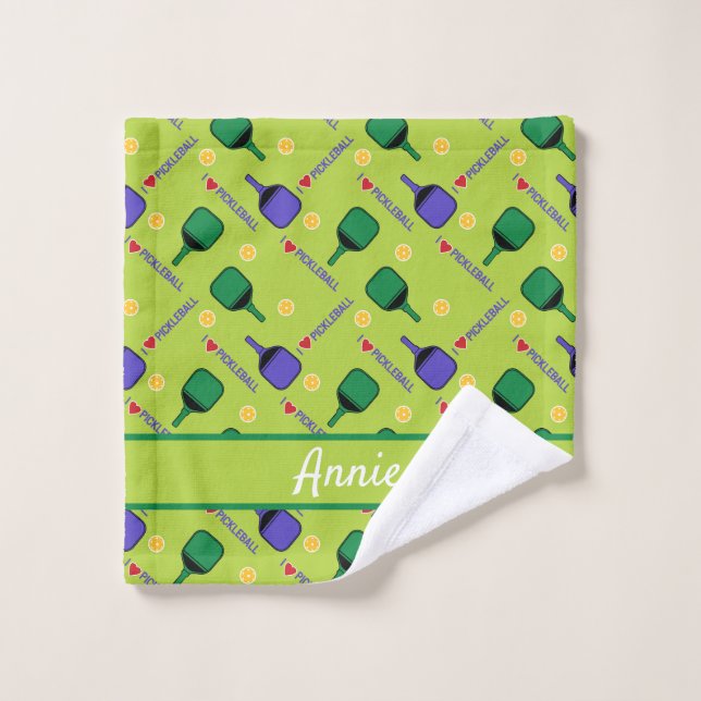 Toalha De Rosto Eu adoro Pickleball verde  (Pano de lavar)