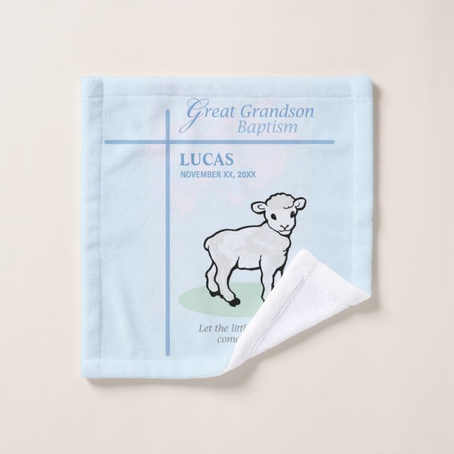 Toalha De Rosto Excelente Neto Baptism Blue Lamb Personalizado (Pano de lavar)