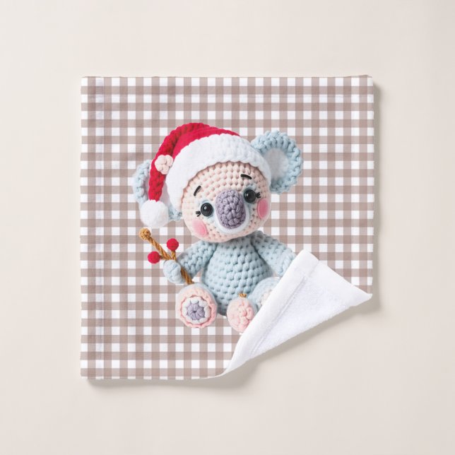 Toalha De Rosto Faux Yarn Notch-Hook Koala Christmas Design (Pano de lavar)