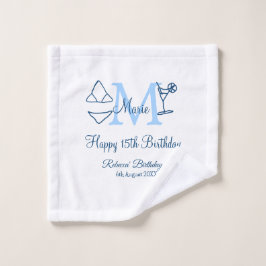Toalha De Rosto Feliz 15 de Aniversário azul adicione nome monogra