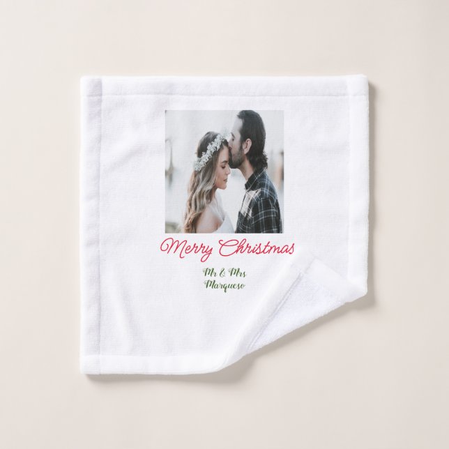 Toalha De Rosto Feliz casal de Natal - adicione nome feliz holida (Pano de lavar)