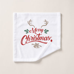 Toalha De Rosto Feliz Design de Natal Vermelho e Verde