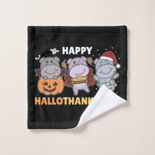 Toalha De Rosto Feliz Hallothanksmas Hippos Natal Hippo Wash C