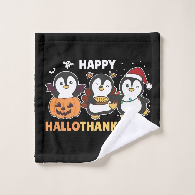 Toalha De Rosto Feliz Hallothanksmas Pinguins Natal Pinguim Wa (Pano de lavar)