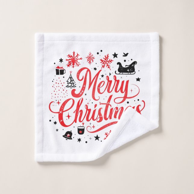 Toalha De Rosto Feliz Natal Moderno Design | Vermelho e Branco (Pano de lavar)