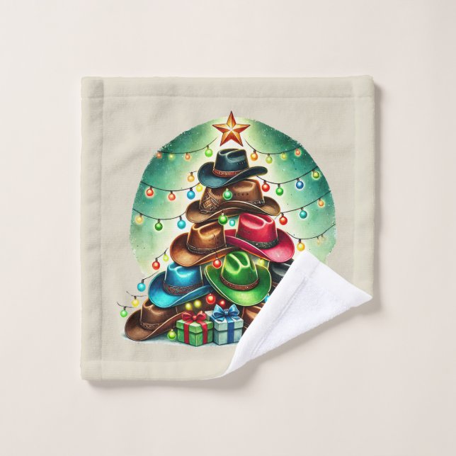 Toalha De Rosto Festive Western Christmas hat tree  (Pano de lavar)