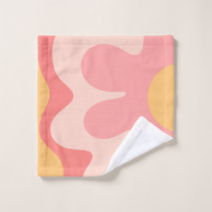 Toalha De Rosto Flor Feliz Retro 60s Leve rosa e amarelo