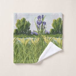 Toalha De Rosto Flor Íris Púrpura + Botânica De Campo Verde