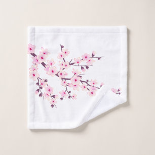 Toalha De Rosto Floral Cerejeira Brilhante Cor-de-Rosa