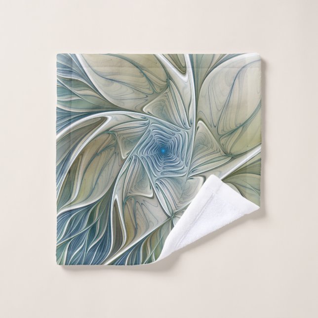 Toalha De Rosto Floral Dream Pattern Abstrato Blue Khaki Fractal (Pano de lavar)