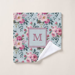 Toalha De Rosto Floral Rosa Desbotada Grandmillennial Monograma Pe