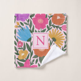 Toalha De Rosto Flores Coloridas, Bonitas, Coloridas Monograma