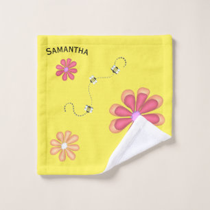 Toalha De Rosto Flores e abelhas Personalizadas Amarelo Brilhante