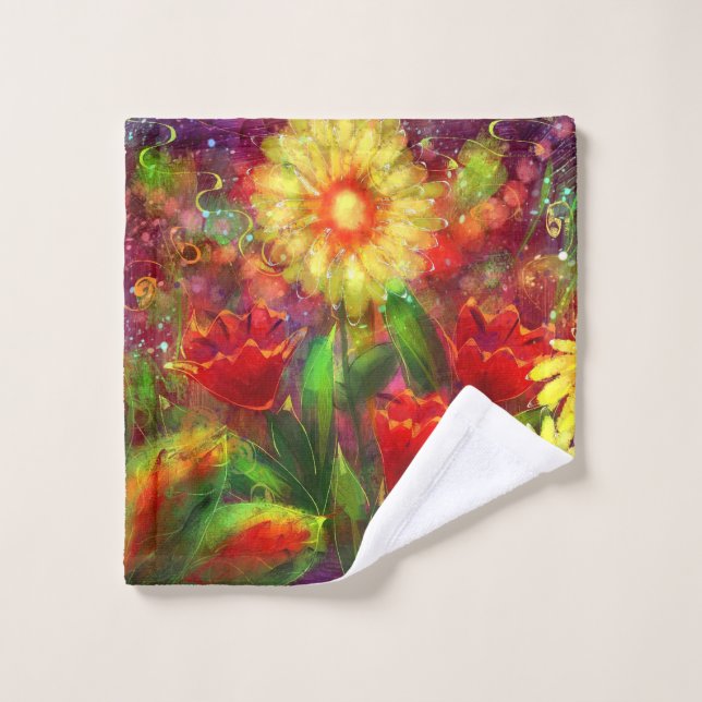 Toalha De Rosto Flores Florais Abstrato de Arte Flor Amarelo (Pano de lavar)