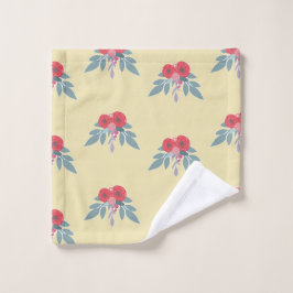 Toalha De Rosto Flores vermelhas e folhas verdes em castanho