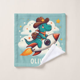 Toalha De Rosto Foguete Espacial Dino Trex Riding Personalizado