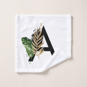 Toalha De Rosto Folhas Tropicais Faux Gold Foil - Letra A Monogram