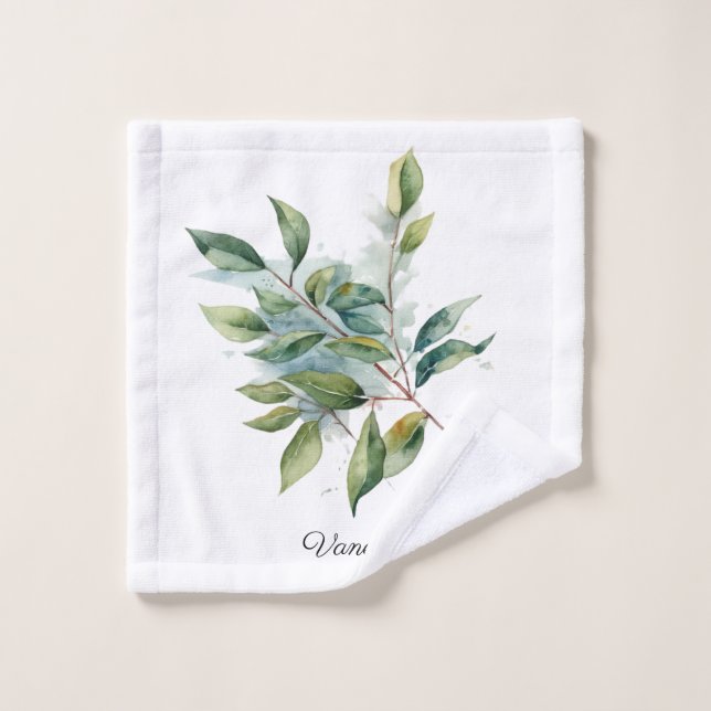 Toalha De Rosto Foliage Verde Elegante Aquarela, personalizada (Pano de lavar)