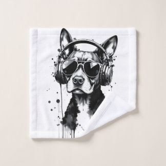 Toalha De Rosto fones de ouvido de cães legal Coroa preta e tinta