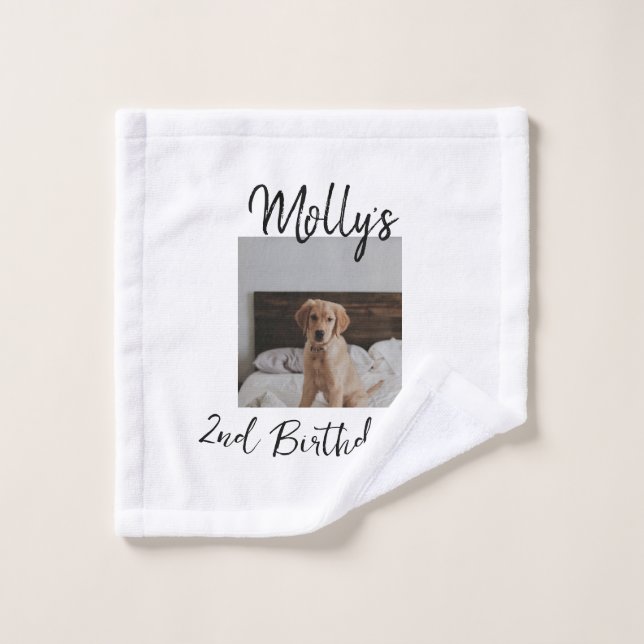 Toalha De Rosto Foto moderna de aniversário de um gato de cão (Pano de lavar)