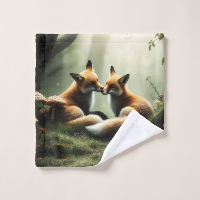 Toalha De Rosto Fox Cuddle in Misty Forest (Pano de lavar)