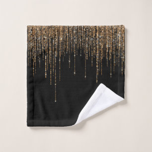 Toalha De Rosto Frente Glitter Preto-Dourado Espelho Preto-Luxo