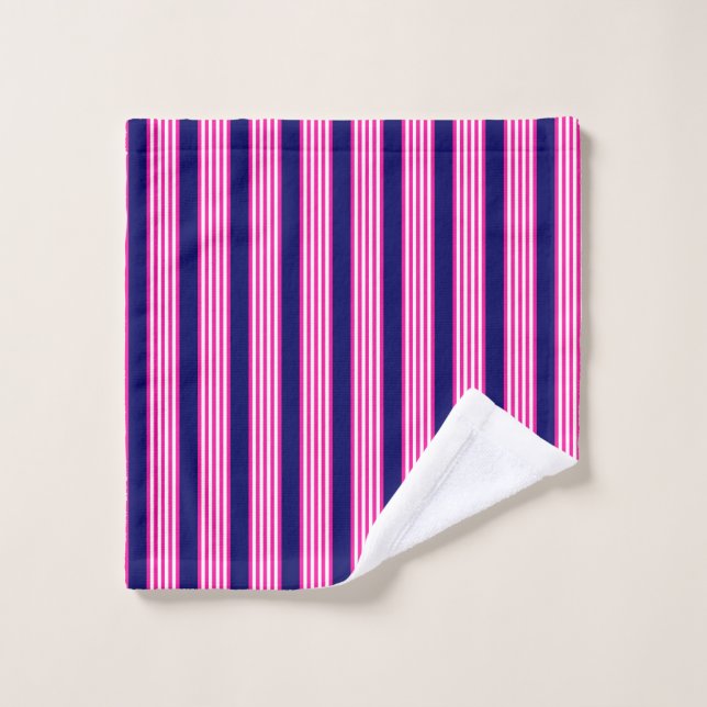 Toalha De Rosto Fuchsia e padrão de cinco faixas brancas com azul (Pano de lavar)