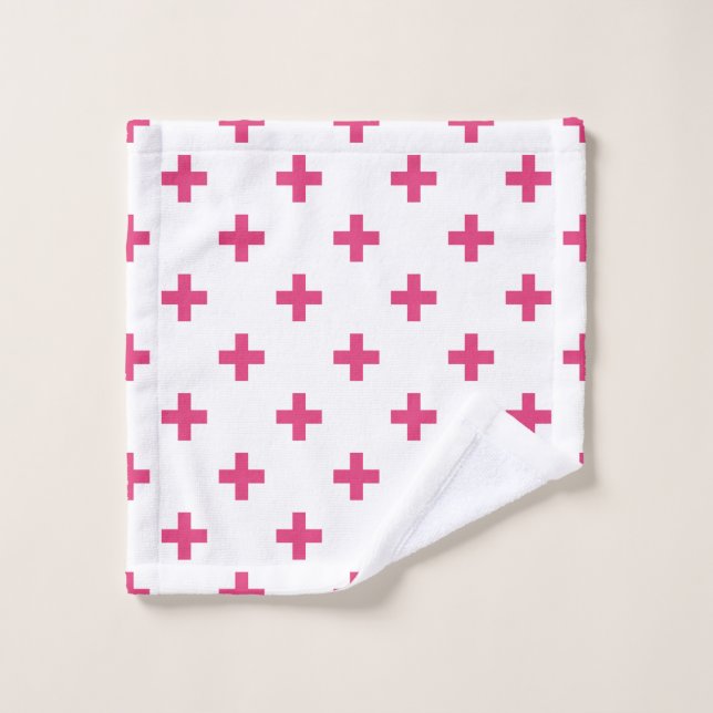 Toalha De Rosto Fuchsia polka cruza em branco (Pano de lavar)