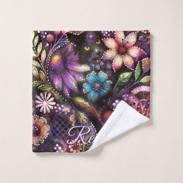 Toalha De Rosto Garden Kitty Cat Floral Abstract Personalized