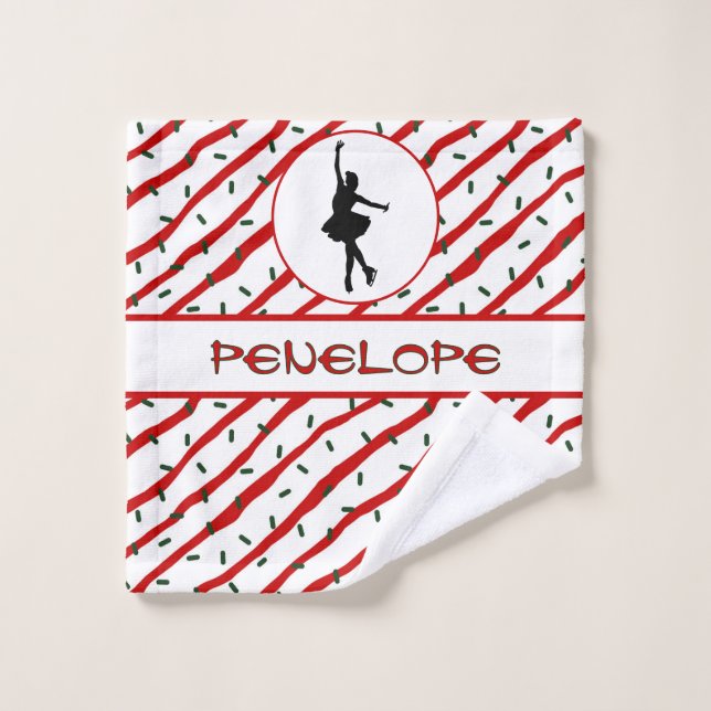 Toalha De Rosto Garota Ice Patinando O Pimpim De Natal Personaliza (Pano de lavar)