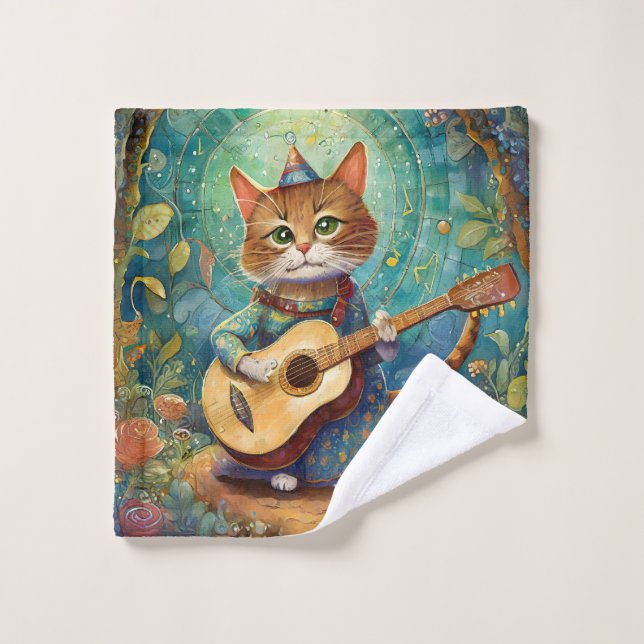 Toalha De Rosto Gatinho Tocando Guitarra (Pano de lavar)