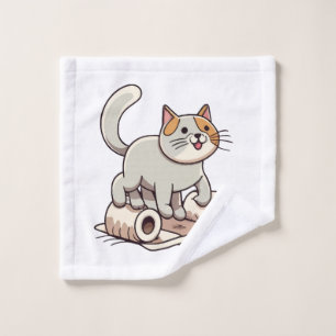 Toalha De Rosto Gato Brincando com Papel Higiênico