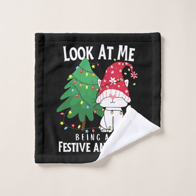 Toalha De Rosto Gato de Natal Engraçado (Pano de lavar)