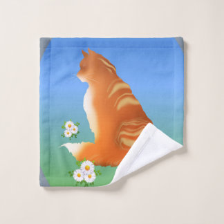 Toalha De Rosto Gato Ruivo com Margaridas