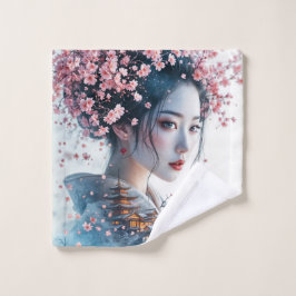 Toalha De Rosto  Geisha portrait, cherry blossoms, Japanese art,