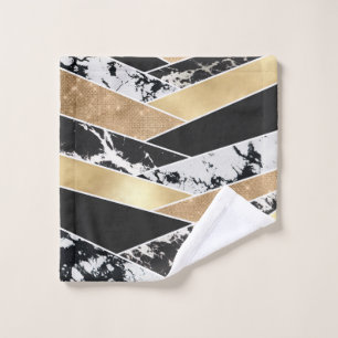 Toalha De Rosto Geométrico Dourado do Mármaco Branco Negro Moderno
