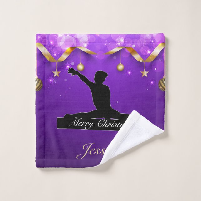 Toalha De Rosto Ginástica "Feliz Natal" Roxo e Dourado (Pano de lavar)