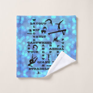 Toalha De Rosto Girls Blue Gymnastics Crosswords Lavar Torneira