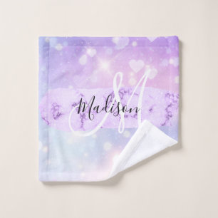 Toalha De Rosto Girly Sparkly Unicorn Rainbow Hearts Monograma
