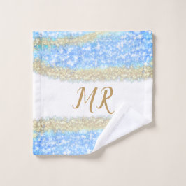 Toalha De Rosto glitter dourado azul glitter glitter nome monogram