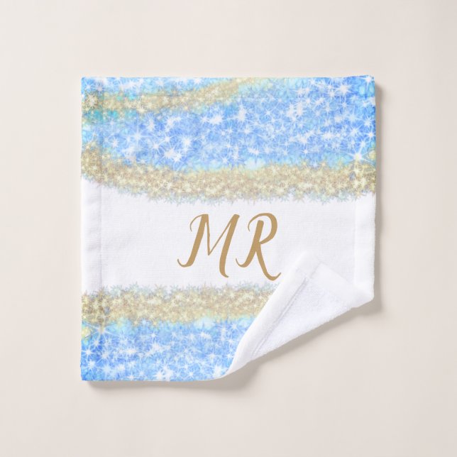 Toalha De Rosto glitter dourado azul glitter glitter nome monogram (Pano de lavar)