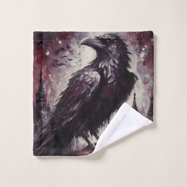 Toalha De Rosto Gótica Raven Crow Bird Pintura Negra Vermelha (Pano de lavar)