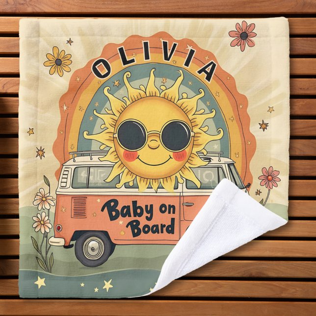 Toalha De Rosto Groovy Retro Smiling Baby Sun, Peace & Love Vibes (Criador carregado)